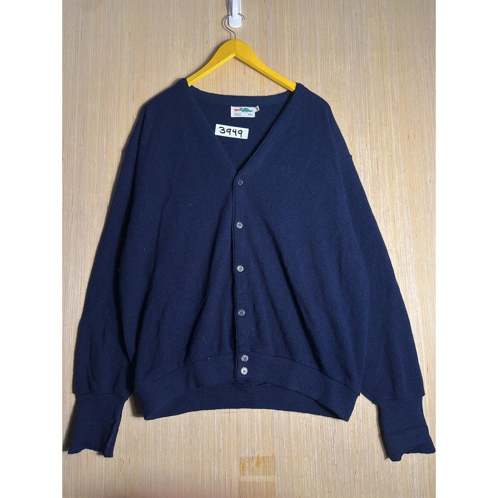 Vintage 80s Sears Cardigan Blue Wool Button Up Cardigan Sweater Mens 3XL Men's